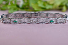 Load image into Gallery viewer, Vintage Art Deco 14 Karat Emerald &amp; Diamond Filigree Bracelet
