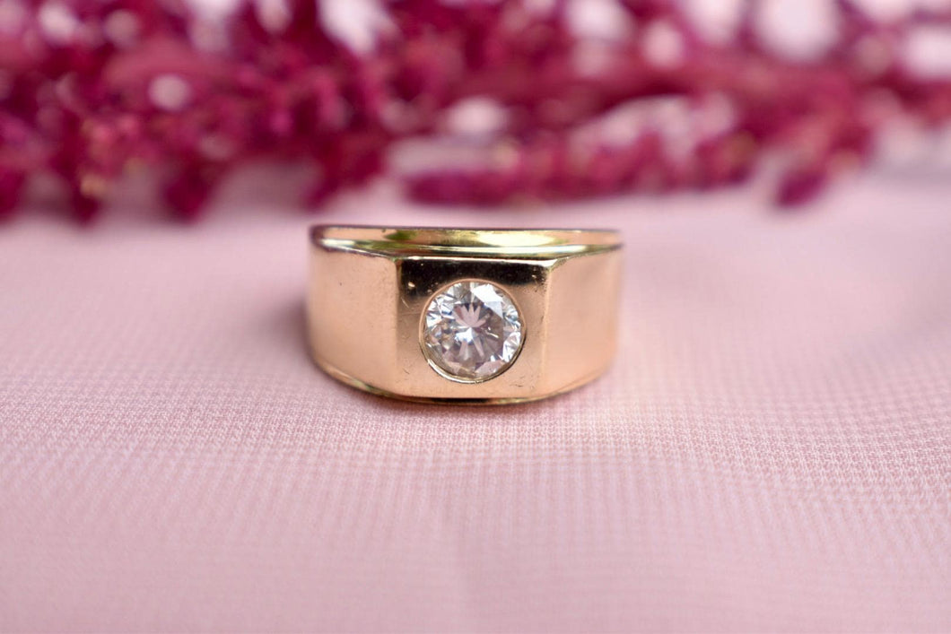 Vintage 14K Yellow Gold Unique Heavy 1.00cts Men's Single Diamond Ring