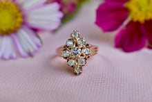 Load image into Gallery viewer, Victorian 14K Rose Gold Cluster Old Mine Cut Diamond Navette Ring
