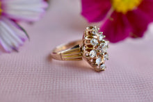 Load image into Gallery viewer, Victorian 14K Rose Gold Cluster Old Mine Cut Diamond Navette Ring
