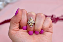 Load image into Gallery viewer, Vintage Art Deco Platinum &amp; Yellow Gold Filigree Champagne Diamond Navette Ring
