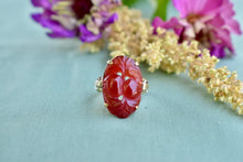 Load image into Gallery viewer, Vintage Art Deco 10K Yellow Gold Carved Carnelian Ring
