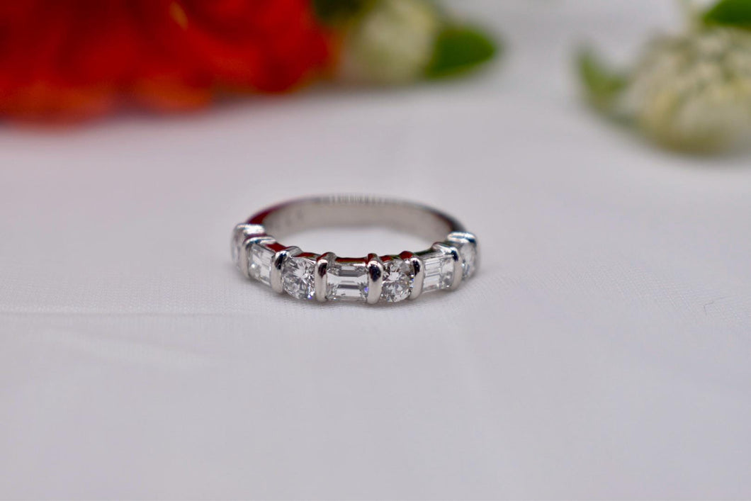 Platinum Unique 1.50cts Round & Emerald Cut Bar Channel Diamond Band