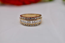 Load image into Gallery viewer, Vintage 14K Yellow Gold Three Row Princess, Baguette &amp; Round Diamond 1.50cts Anniversary Band
