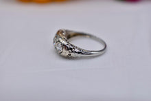 Load image into Gallery viewer, Vintage 18K White Gold Art Deco Old European Cut Diamond Dome Style Three Stone Ring
