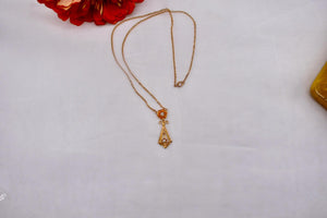 14K Yellow Gold Victorian Revival Two Stone Diamond Lavalier Floral Necklace