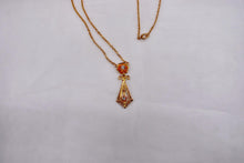 Load image into Gallery viewer, 14K Yellow Gold Victorian Revival Two Stone Diamond Lavalier Floral Necklace
