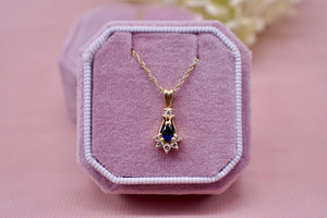 Vintage 14K Yellow Gold Sapphire & Diamond Teardrop Necklace
