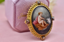Load image into Gallery viewer, Victorian 16K Yellow Gold Antique Frame Hand Painted Cherub Brooch
