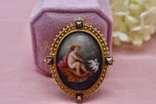 Load image into Gallery viewer, Victorian 16K Yellow Gold Antique Frame Hand Painted Cherub Brooch

