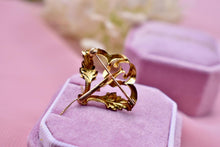 Load image into Gallery viewer, Art Nouveau 14K Yellow Gold Dove Garnet &amp; Enamel Brooch or Necklace
