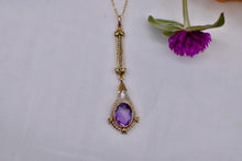 Load image into Gallery viewer, 10K&amp;14K Yellow Gold Victorian Seed Pearl and Amethyst Lavalier Pendant
