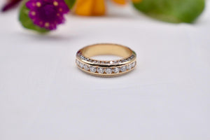 Vintage 14K Yellow Gold Unique Three Row Channel Set Round Diamond Band