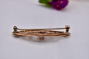 Antique 10K Rose Gold Seed Pearl and Old Mine Cut Diamond Floral Pin/Brooch