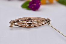 Load image into Gallery viewer, Antique 10K Rose Gold Seed Pearl and Old Mine Cut Diamond Floral Pin/Brooch
