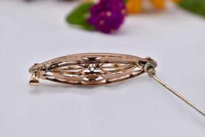 Antique 10K Rose Gold Seed Pearl and Old Mine Cut Diamond Floral Pin/Brooch