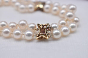 14K Yellow Gold Vintage Double Pearl & Gold Accent Bracelet
