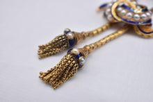 Load image into Gallery viewer, Heavy 20K Yellow Gold Early Victorian Blue Enamel &amp; Pearl Tassel Necklace
