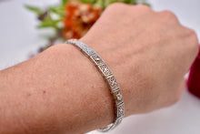 Load image into Gallery viewer, Vintage Art Deco 10 Karat Three Stone Bezel Diamond Filigree Bracelet
