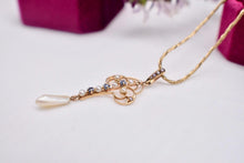 Load image into Gallery viewer, 14K Yellow Gold Victorian Seed Pearl and Sapphire Lavalier Necklace
