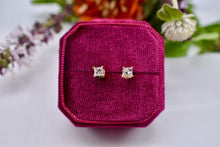 Load image into Gallery viewer, 14K Yellow Gold Princess Cut Diamond Push Back Stud Earrings 0.55cts
