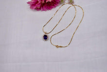 Load image into Gallery viewer, 18K Yellow Gold Vintage Oval Amethyst &amp; Diamond Halo Necklace
