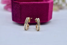 Load image into Gallery viewer, Vintage 14K Yellow Gold Channel Set Diamond Huggie J Hoop Earrings
