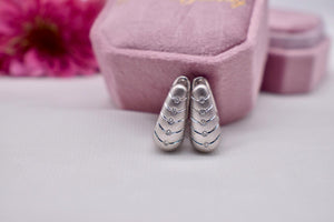 Vintage 14K White Gold Unique Design Reversible Diamond Hoop Earrings