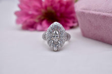 Load image into Gallery viewer, 14K White Gold Vintage Marquise Halo Diamond Statement Cocktail Engagement Ring
