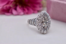 Load image into Gallery viewer, 14K White Gold Vintage Marquise Halo Diamond Statement Cocktail Engagement Ring
