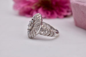 14K White Gold Vintage Marquise Halo Diamond Statement Cocktail Engagement Ring