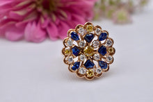 Load image into Gallery viewer, Vintage 14K Yellow Gold Yellow Diamond &amp; Sapphire 4.36cts Cocktail MidCentury Geometric Ring

