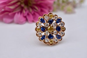 Vintage 14K Yellow Gold Yellow Diamond & Sapphire 4.36cts Cocktail MidCentury Geometric Ring
