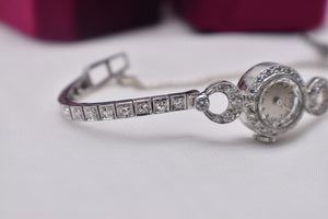 Antique Art Deco 14K White Gold Diamond 17 Jewels Benedict Movement Wrist Watch