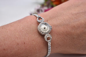 Antique Art Deco 14K White Gold Diamond 17 Jewels Benedict Movement Wrist Watch