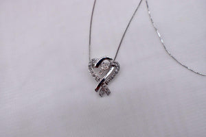 14K White Gold Vintage Diamond Double Heart Necklace