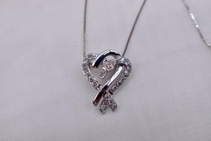 14K White Gold Vintage Diamond Double Heart Necklace