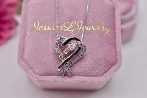 14K White Gold Vintage Diamond Double Heart Necklace