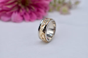 Art Deco 14K White and Yellow Gold ArtCarved Unique Floral Sculptural Band