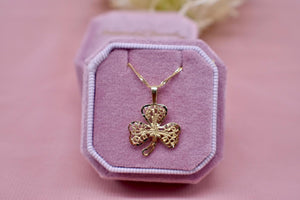 Vintage 14K Yellow Gold Enamel Shamrock/Clover Charm Necklace