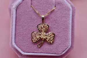 Vintage 14K Yellow Gold Enamel Shamrock/Clover Charm Necklace