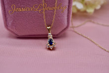 Load image into Gallery viewer, Vintage 14K Yellow Gold Sapphire &amp; Diamond Teardrop Necklace

