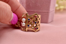 Load image into Gallery viewer, 14K Yellow Gold Vintage Sapphire, Ruby &amp; Pearl Purse Locket Charm/Pendant
