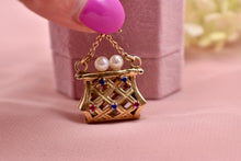 Load image into Gallery viewer, 14K Yellow Gold Vintage Sapphire, Ruby &amp; Pearl Purse Locket Charm/Pendant
