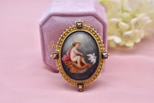 Load image into Gallery viewer, Victorian 16K Yellow Gold Antique Frame Hand Painted Cherub Brooch
