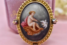 Load image into Gallery viewer, Victorian 16K Yellow Gold Antique Frame Hand Painted Cherub Brooch
