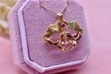 Load image into Gallery viewer, Art Nouveau 14K Yellow Gold Dove Garnet &amp; Enamel Brooch or Necklace
