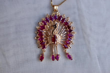 Load image into Gallery viewer, Vintage 18K Yellow Gold Ruby Cluster Peacock Pendant
