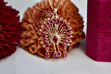 Load image into Gallery viewer, Vintage 18K Yellow Gold Ruby Cluster Peacock Pendant
