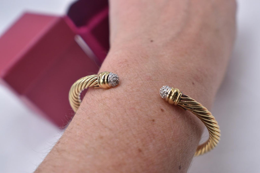 Vintage 18K Yellow & White Gold David Yurman Bangle Diamond Cable Bracelet